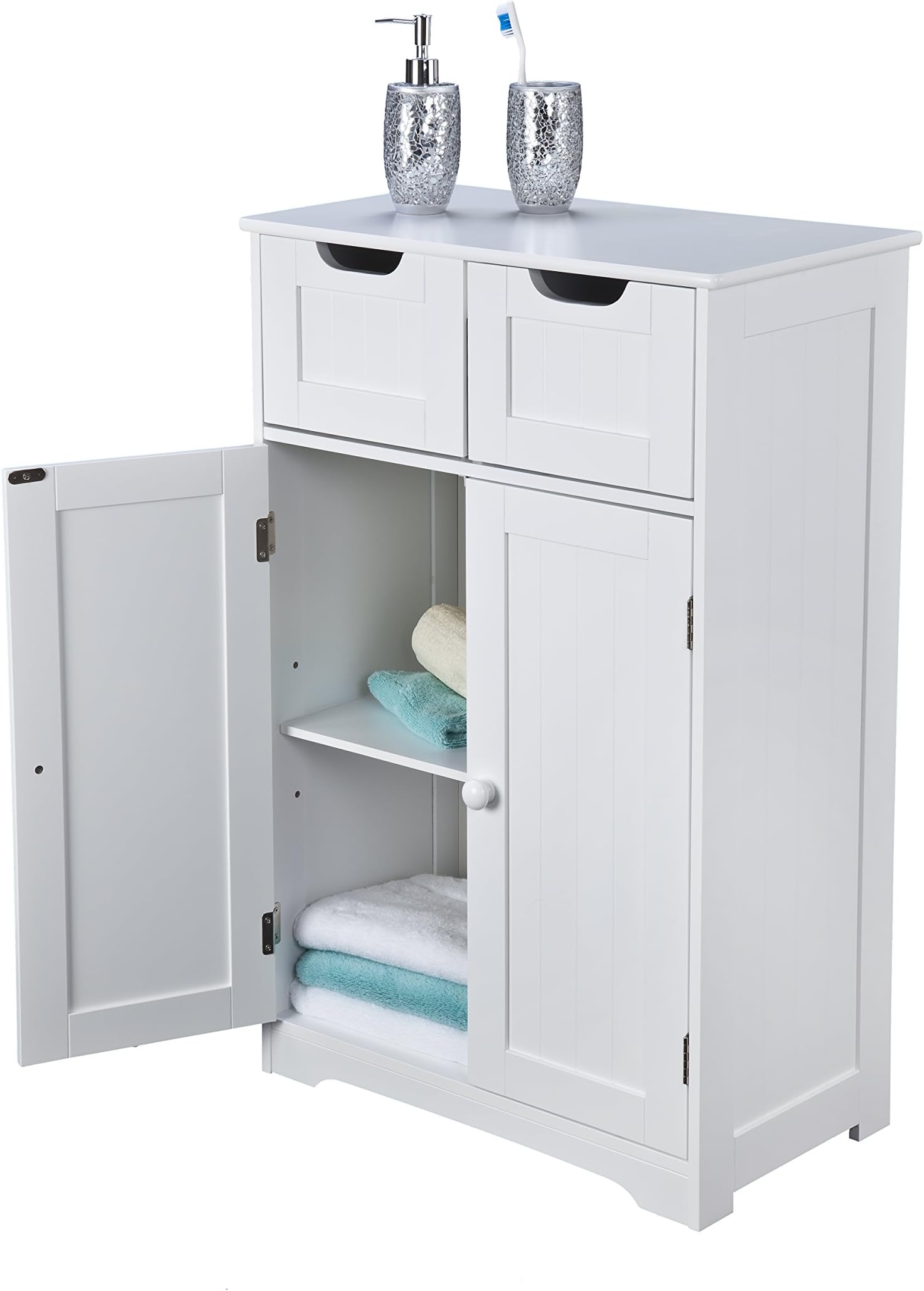 Bathroom Cabinet Storage – Double Doors, Scandinavian Inspired, White Wooden and Freestanding, suit Bedroom, Living and Hallway – Kensa range by Elegant Brands