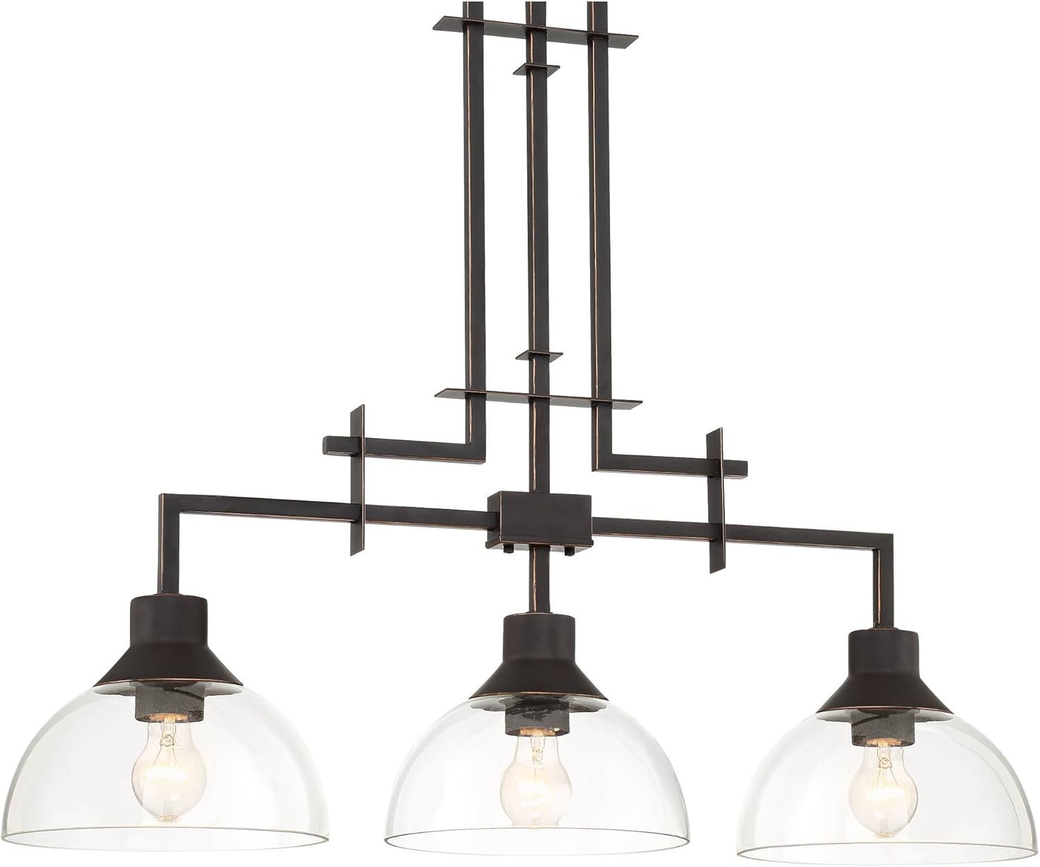 Metro Polished Bronze Linear Pendant Chandelier Lighting 32" Wide Modern Contemporary Geometric Clear Glass 3-Light Fixture for Kitchen Island Dining Room House High Ceilings - Franklin Iron Works - - 