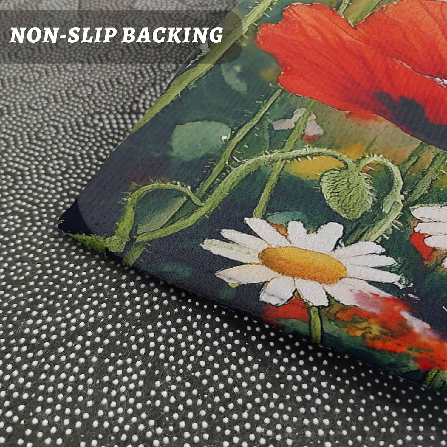 Kitchen Mats for Floor Modern Pastoral Flower Bee Washable Non Slip Kitchen Rugs 1PCS, Oil Painting Farmhouse Plant Bee Absorbent Standing Mats for Sink Bathroom Office Living Room 15.7x47.2in