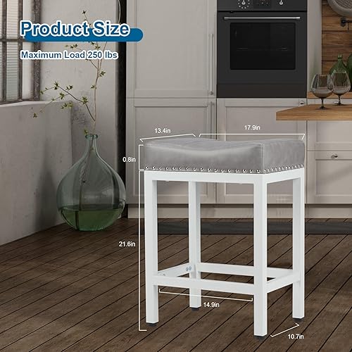 Miniatura 3 de Juego de 2 taburetes de bar, de altura de mostrador, sillas de bar de 24 pulgadas, taburetes de cocina con reposapiés, taburetes de cuero sintético