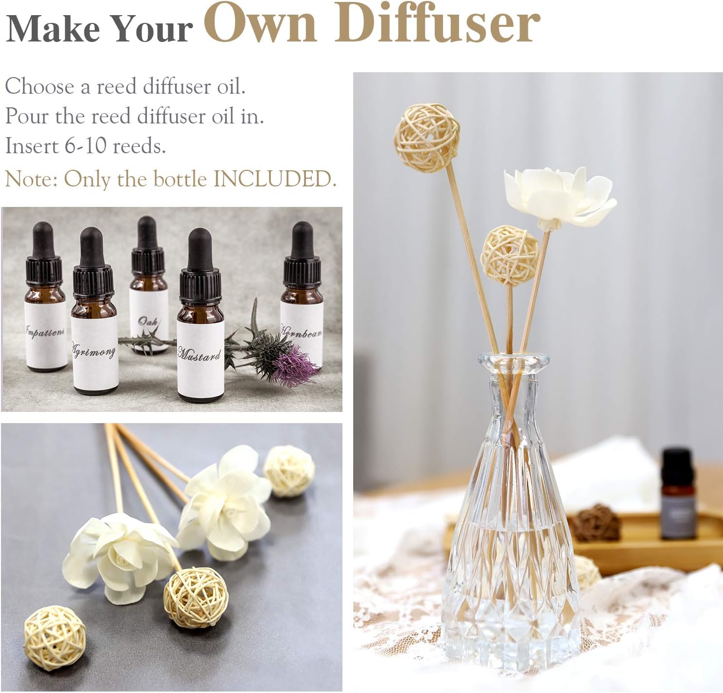 Lewondr Glass Diffuser Bottles, 4PCS 5.7" 150ml Conical Perfume Aroma Bottles Essential Oil Containers for Reed Stick Diffuser Refill, Aromatherapy DIY Home Use Decor Fragrance Gift Set, Clear