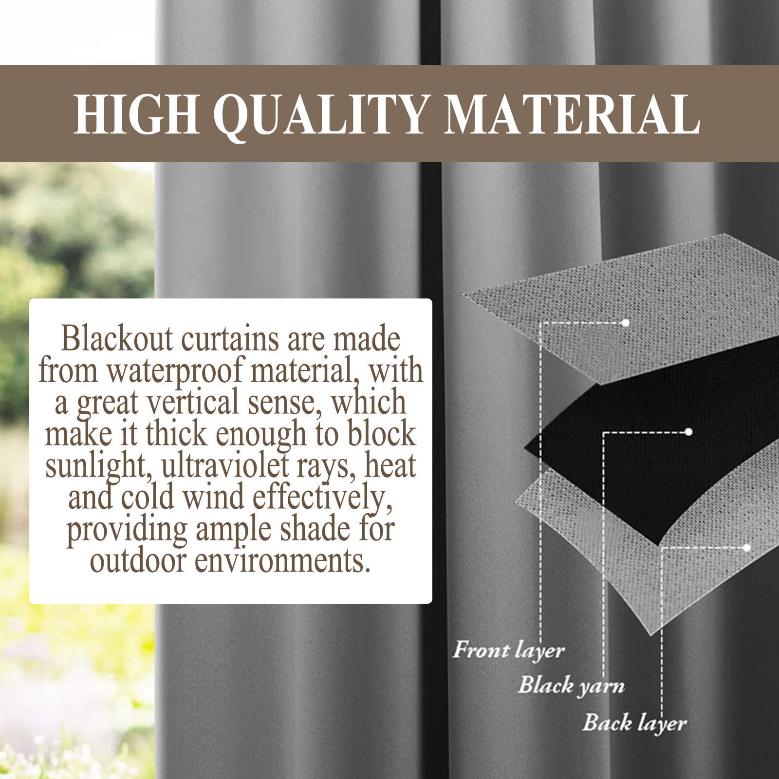 Hiseng Rideaux Extérieur Imperméable, 2 Pièces Rideau Isolant Occultant Thermique avec Oeillet pour Jardin Pergola Cabane Tonnelle Terrasse (Bordeaux,132x182cm)