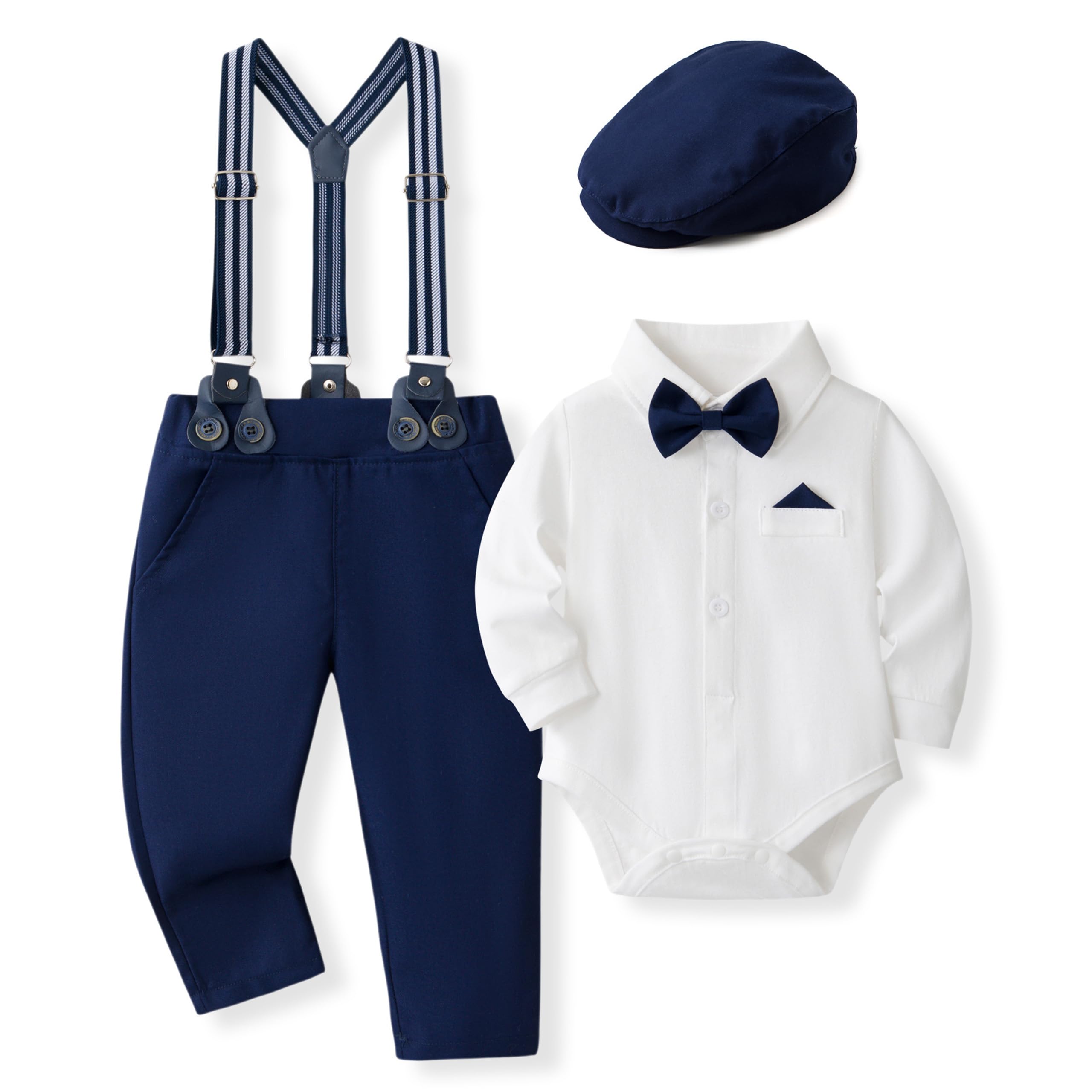 Volunboy Baby Jungen Anzug Set Bekleidung Hemd mit Fliege + Hosenträger Hosen Strampler Anzug