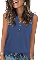 XMTOPYE Women's V-Neck Sleeveless Tank Top with Buttons - Loose Fit Breathable Summer Basic Top