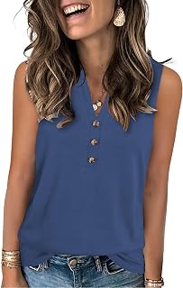 XMTOPYE Women's V-Neck Sleeveless Tank Top with Buttons - Loose Fit Breathable Summer Basic Top