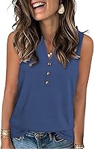 XMTOPYE Womens Summer Tank Top V Neck Sleeveless Tops Button Shirts Loose Fit Basic Clothes