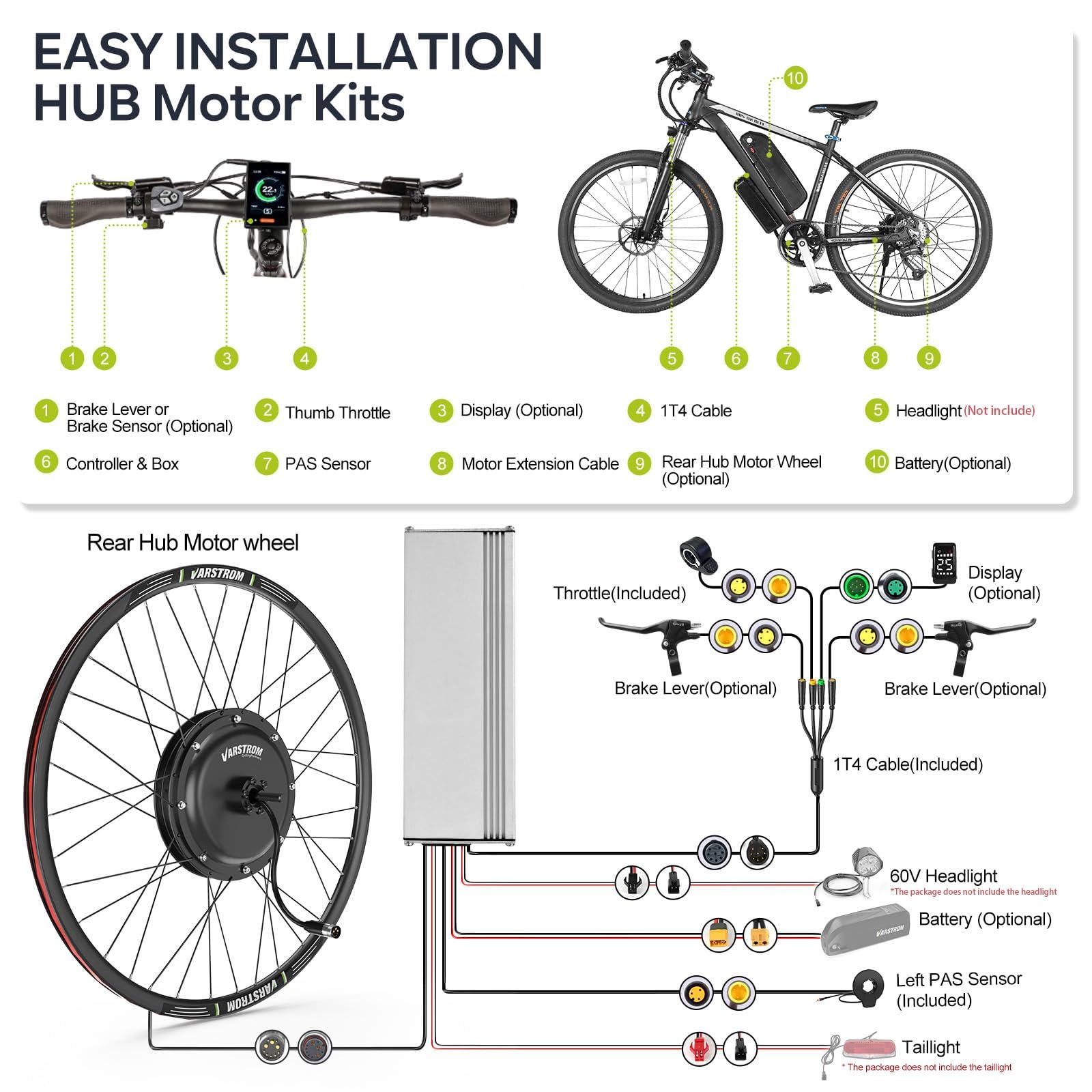 48V JYLT Versión Sport Kit Conversion a Bicicleta Electrica, Motor de Buje de Rueda Trasera 28" 29" 700C con Controlador & EKD01 Pantalla, para Cassette y Freno de Disco MTB CTB (Sin batería)