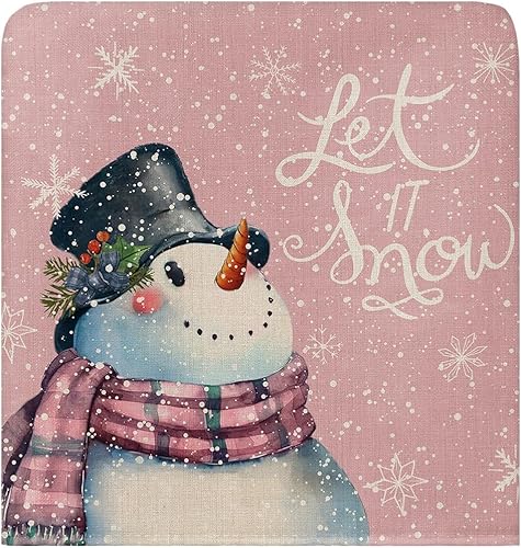 Miniatura 2 de AMZRicher Paquete de 8 fundas de respaldo de silla de Navidad con diseño de muñeco de nieve rosa para sillas de comedor, fundas extraíbles lavables