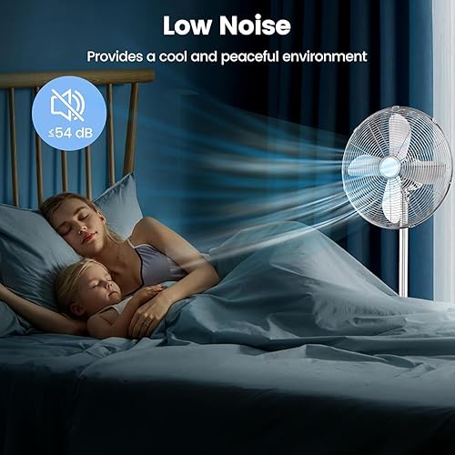 Miniatura 2 de LDAILY Ventilador de pedestal, ventilador oscilante de 16 pulgadas con 3 velocidades, velocidad ancha, altura y ángulo ajustables, ventilador de