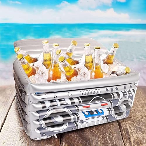 Miniatura 2 de Efavormart - Enfriador de bebidas inflable con temática de los años 80, contenedor de bebidas para fiesta en la piscina, 24 x 12 pulgadas