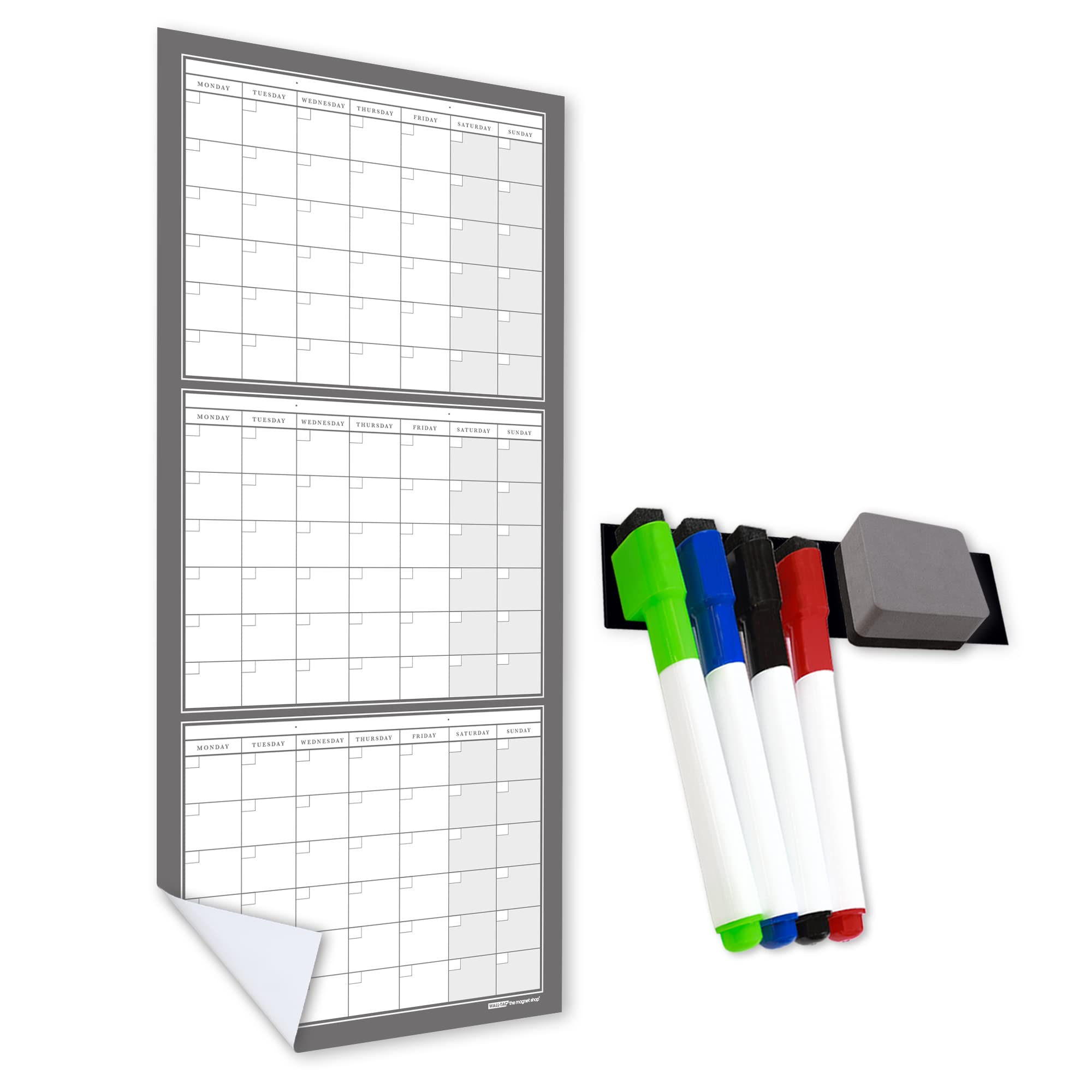 WallTAC A3 3-Month Wall Planner Sticker | Removable and Wipeable Office Planner - Reusable Every Year - 3, 6 or 12 Month to View | for Home, School, University or College [30 x 42cm]