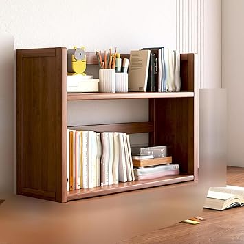 Desk Shelf, Desktop Rack, Natural Bamboo, Small, Slim, Stylish, with Back Panel, Rounded Corners, Organizer for Small Items, Picture Book Shelf, Manga Storage, Picture Book Rack, Document