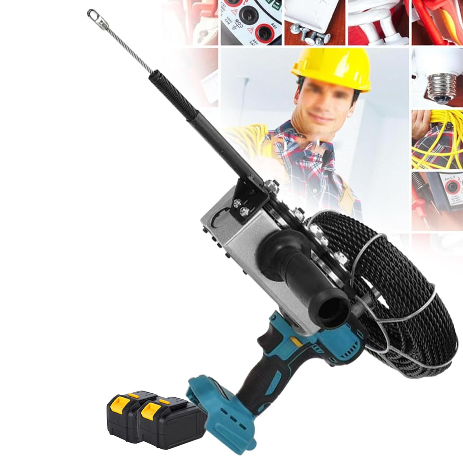 Cinta Pasacables Eléctrica Portátil,Enhebrador Tuberías,Máquina de Enhebrado de Cables Automática Altamente Versátil con 2 Baterías,para Comunicación de Redes Hidroeléctricas Construcción