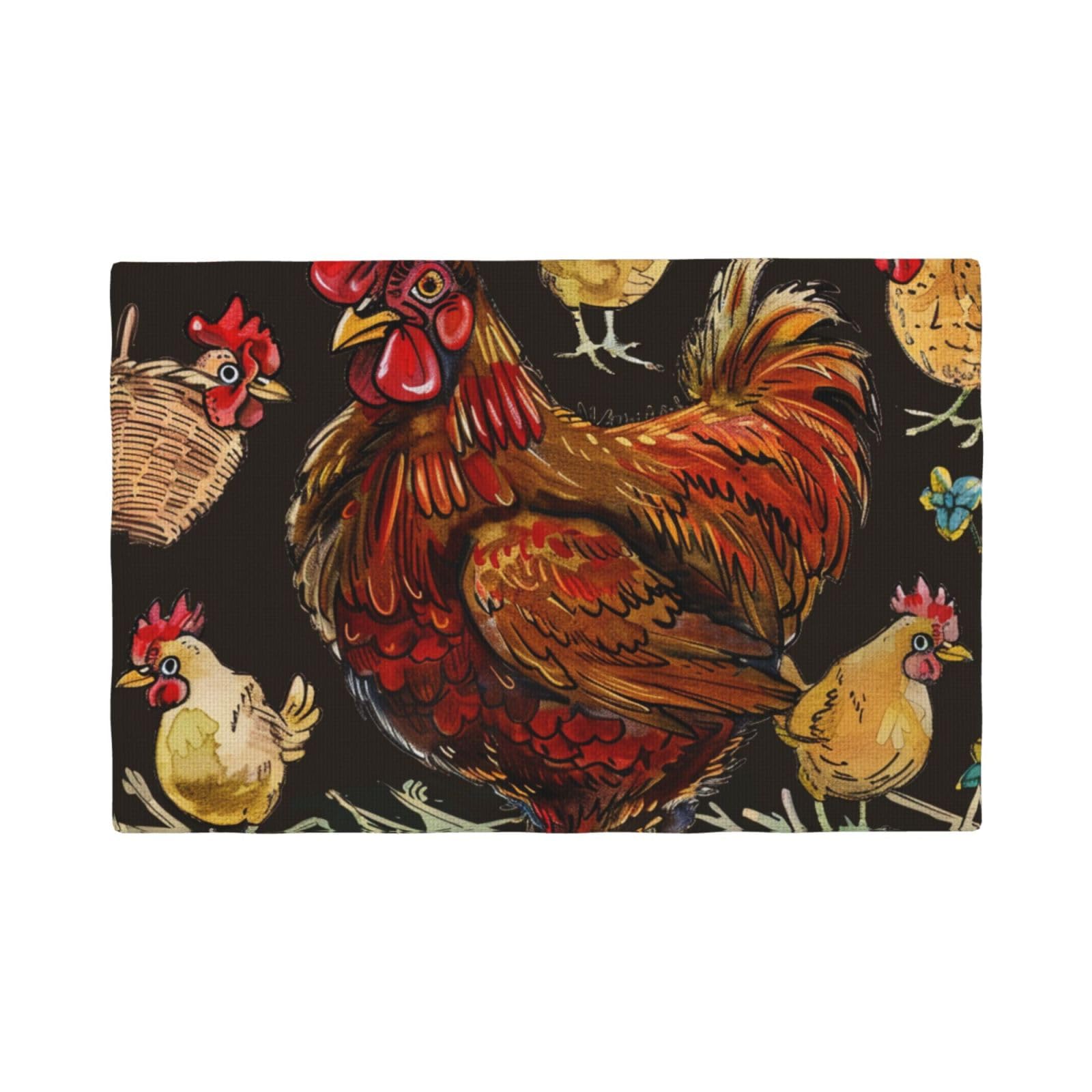Chicken Print Print Placemats Set, Heat Resistant Washable Placemat 12x18in Table Mats for Party Kitchen Dining Table Decoration Indoor Outdoor, Six Piece