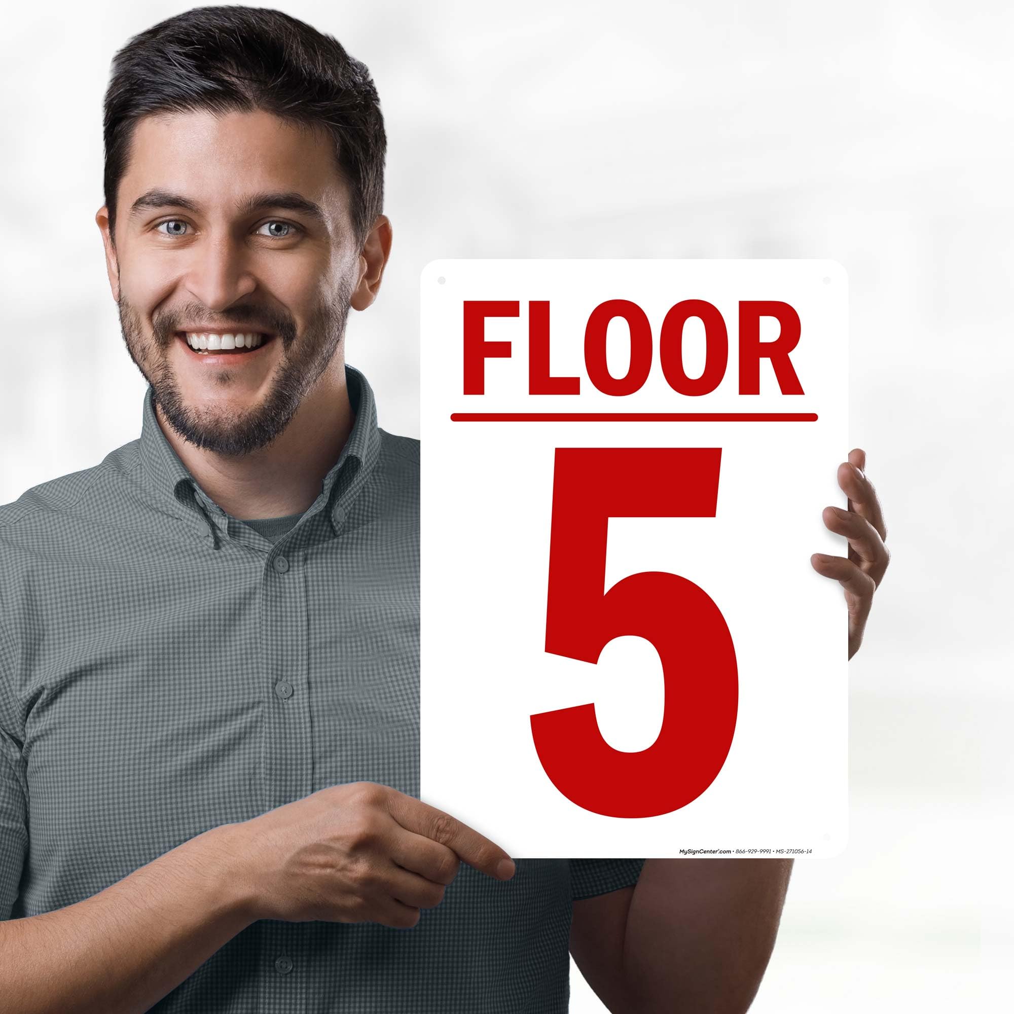 Floor 5 Sign, 10x14 Inches, 55 mil thick HDPS (high density polystyrene), Made in USA by My Sign Center