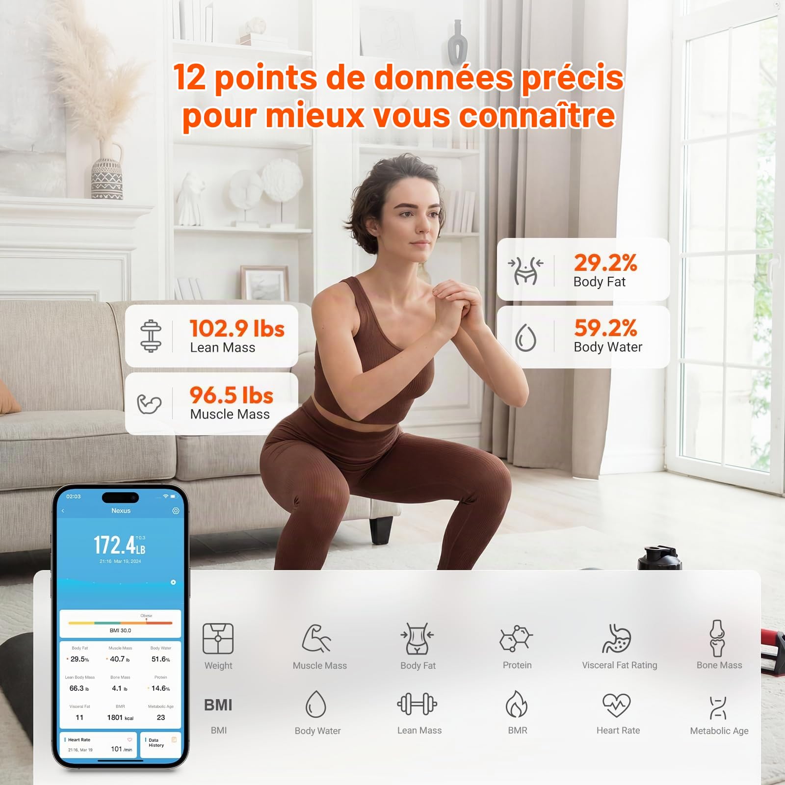 iHealth Fit - Balance Impédancemètre - Balance Connectée Bluetooth 4.0 d'Analyse Corporelle - Analyse IMC 6 Masses Corporelles - Muscle, Graisse, Masse Osseuse, Hydrique et Viscérale