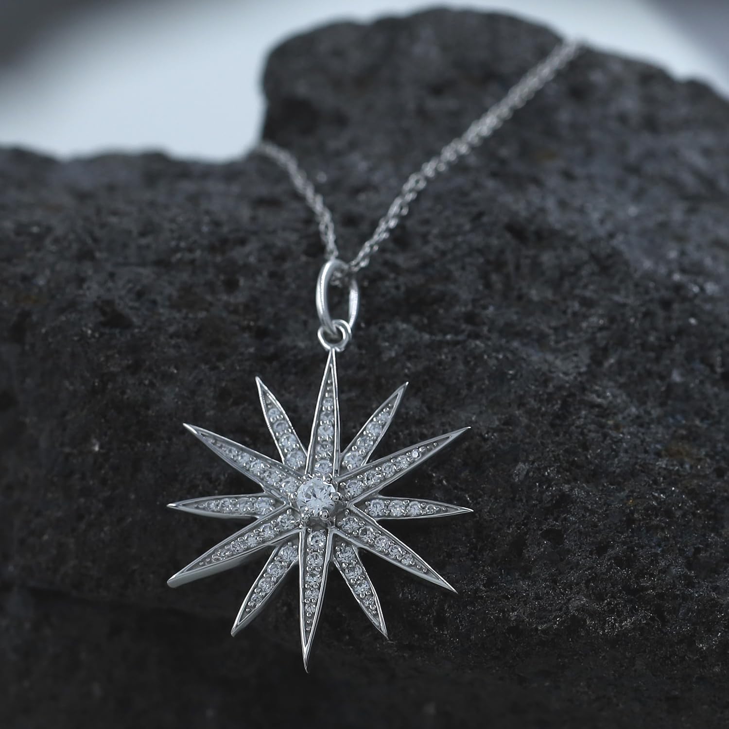 Starburst Pendant Necklace for Women with Round Cut Cubic Zirconia OR Lab Created Moissanite 0.40 Cttw In 14K Gold Plated Sterling Silver Jewelry Along With 18" Chain Gift For Her