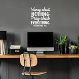 Vinyl Wall Art Decal - Worry About Nothing Pray About Everything - 17" x 17" - Modern Inspirational Religious Bible Verse Quote for Home Bedroom Office Church Decoration Sticker &lpar;White&rpar;