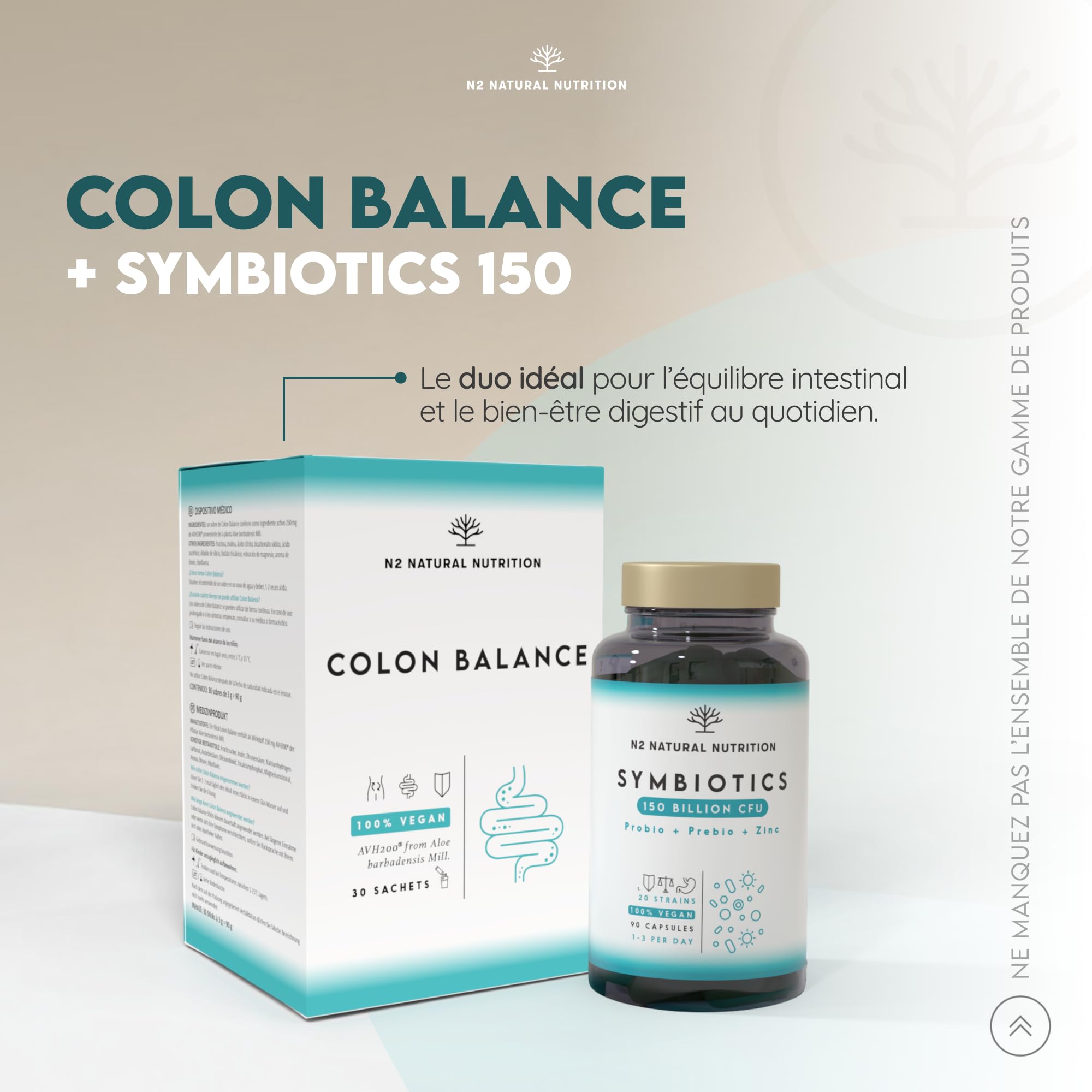 Colon Balance. Syndrome du Côlon Irritable (SCI). Aloe Barbadensis 250 mg. Développé avec l’Université de Göteborg. Traitement 30 jours. Ballonnements et douleurs abdominales. CE. N2 Natural Nutrition