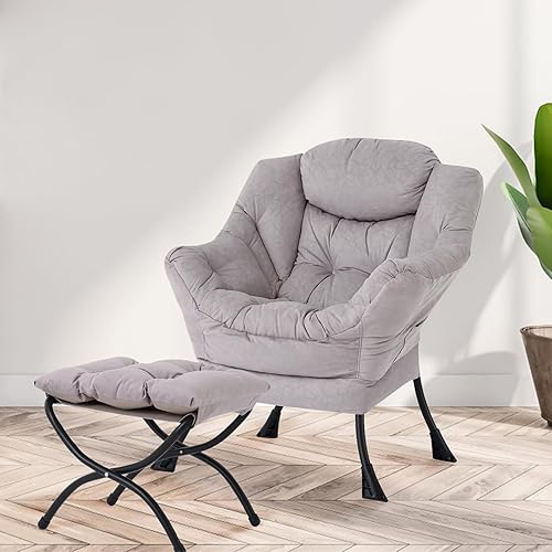 Miniatura 8 de Silla Lazy con otomana, silla moderna con reposapiés plegable, silla de acento de salón, cómoda silla de lectura, sillones de gran tamaño para