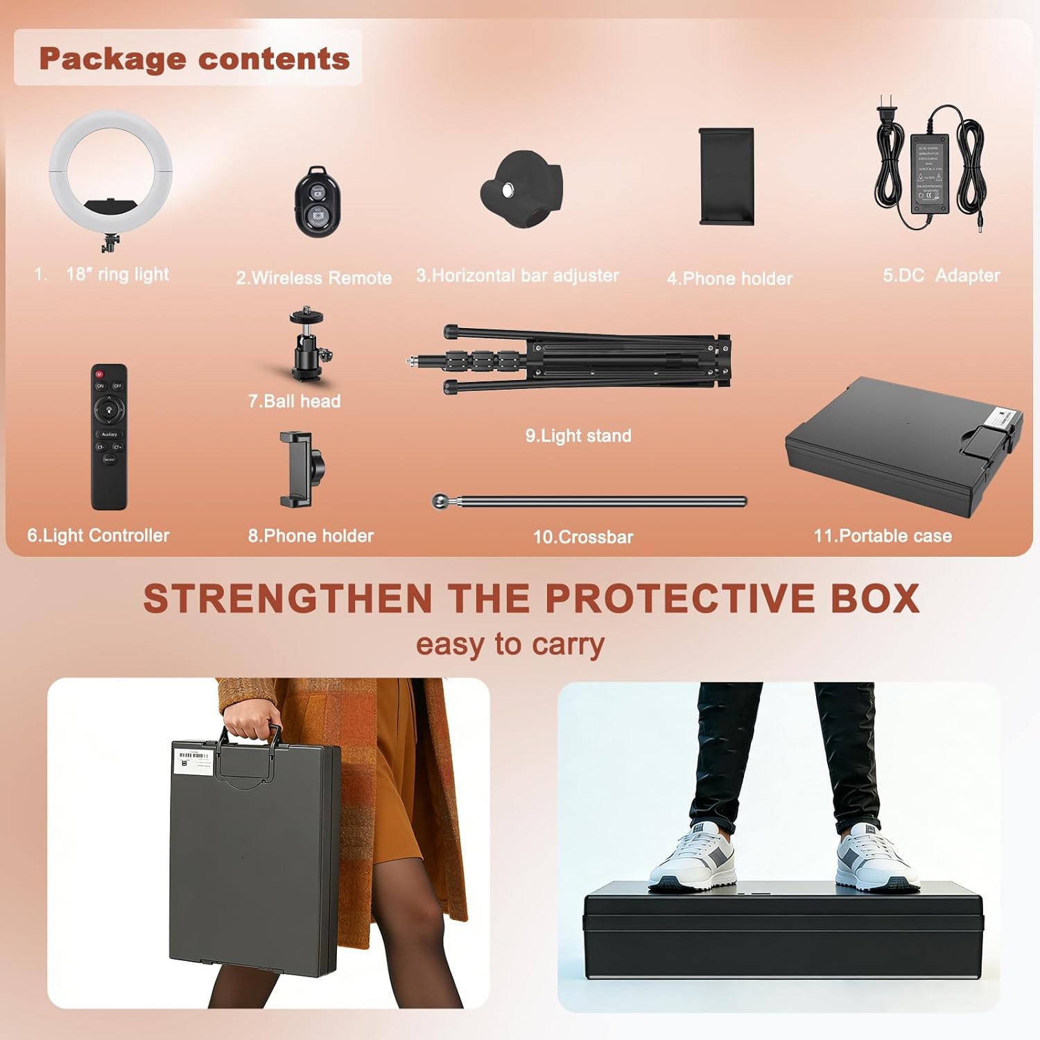 Ring Light 18" with Stand, 55w 6700K LED Light,63" Tripod,Multi-Angle Adjustable Phone Stand, for iPhone and Android Phones, CRI95, Suitable for YouTube, TikTok, Selfies (Black, 18") - Image 7