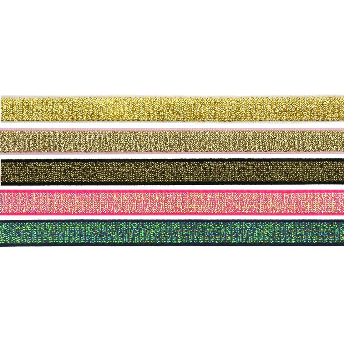 DIY PARK 5 Yard 3/8" 10mm Metallic Glitter Elastic Spandex Band Bra Strap Lingerie Dress DIY Sewing Trim Craft (Combo C(5 Colors, 1 Yard/Color))