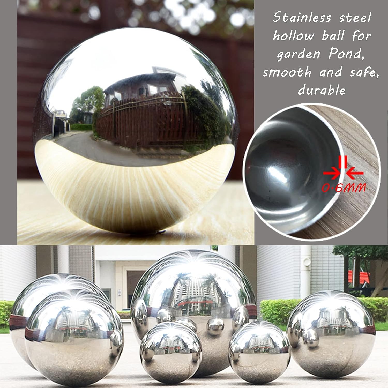 XINGLL Stainless Steel Gazing Ball, Reflective Mirror Hollow Ornament Ball, Home Outdoor Garden Yard Lawn Party Pond Floating Seamless Sphere, Polished Durable ( Color : Silver , Size : 400MM/15.7in )