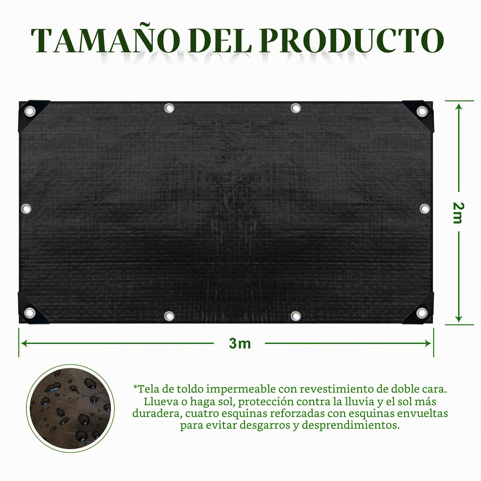 Lona Impermeable de 180 g/m², Resistente y Multiusos, Resistente al Agua, para Muebles de jardín, para Muebles de jardín, trampolín, Coche, Resistente al desgarro, Revestimiento en Ambos