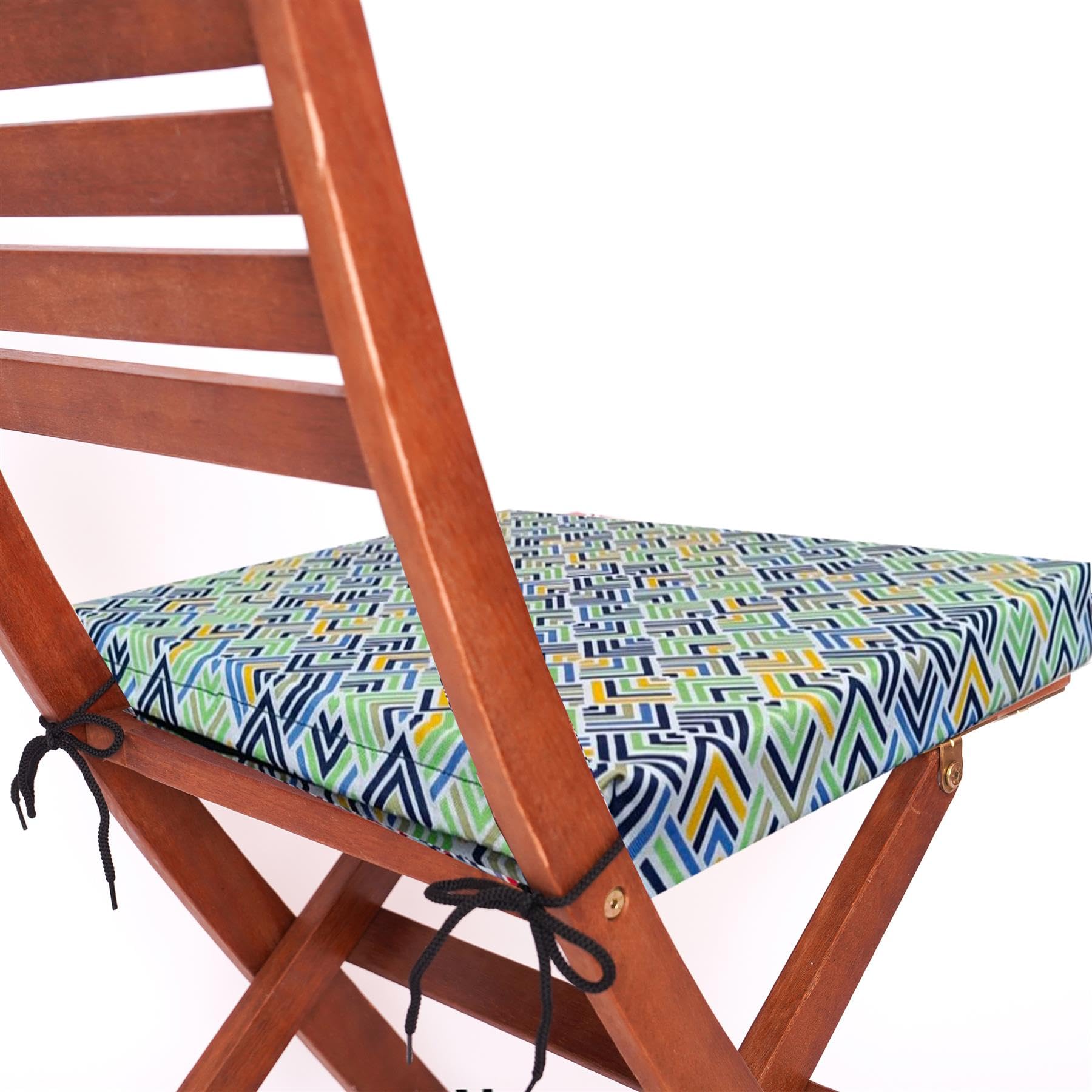 Vapinity Waterproof Seat Cushions 50 x 44cm Outdoor Seat Pads Water-Resistant Garden Chair Cushions with Ties – for Rattan Furniture, Patio Chairs – Removable Covers Green Geometric Print