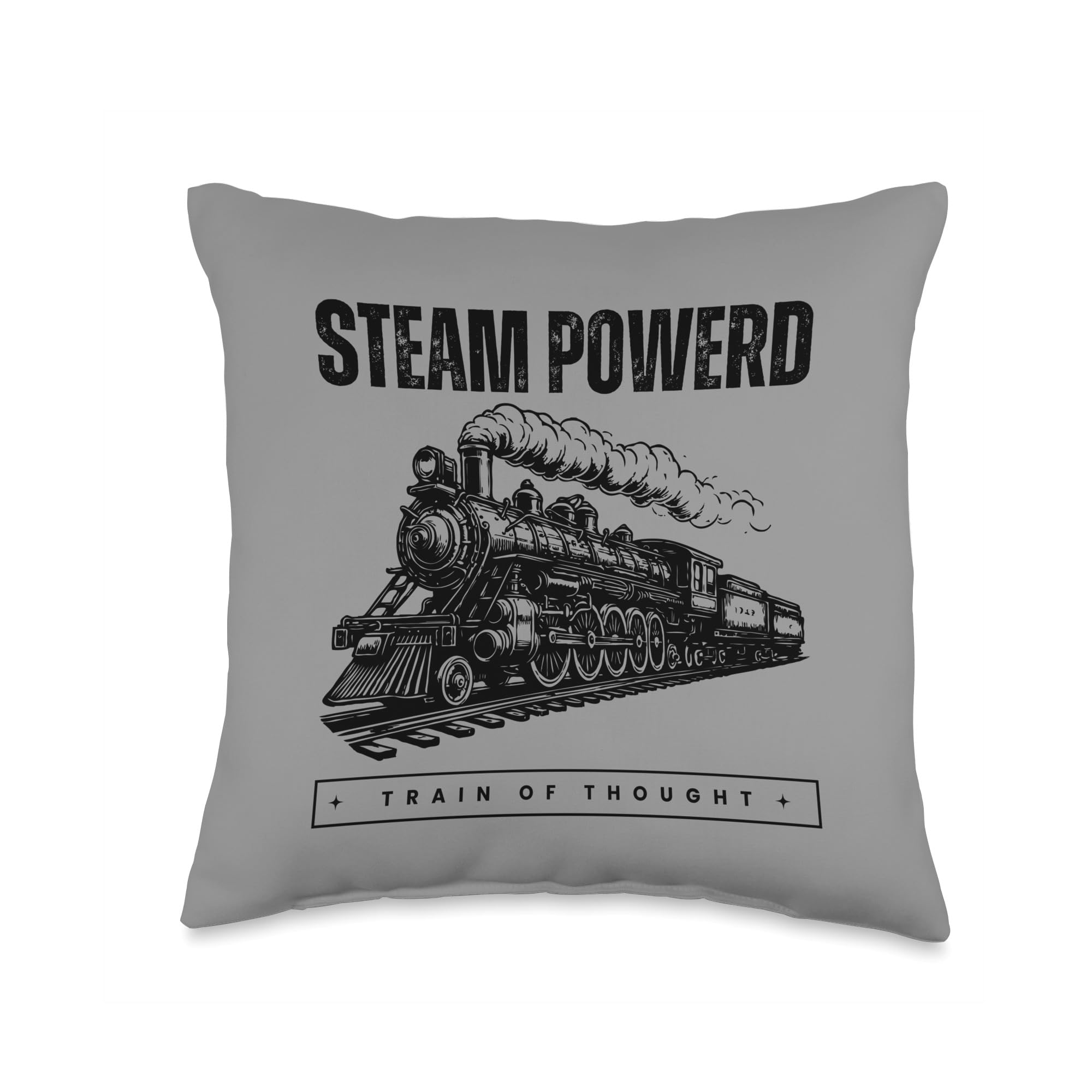 Steam Powered Train of Thought Funny Vintage Locomotive Meme Throw Pillow