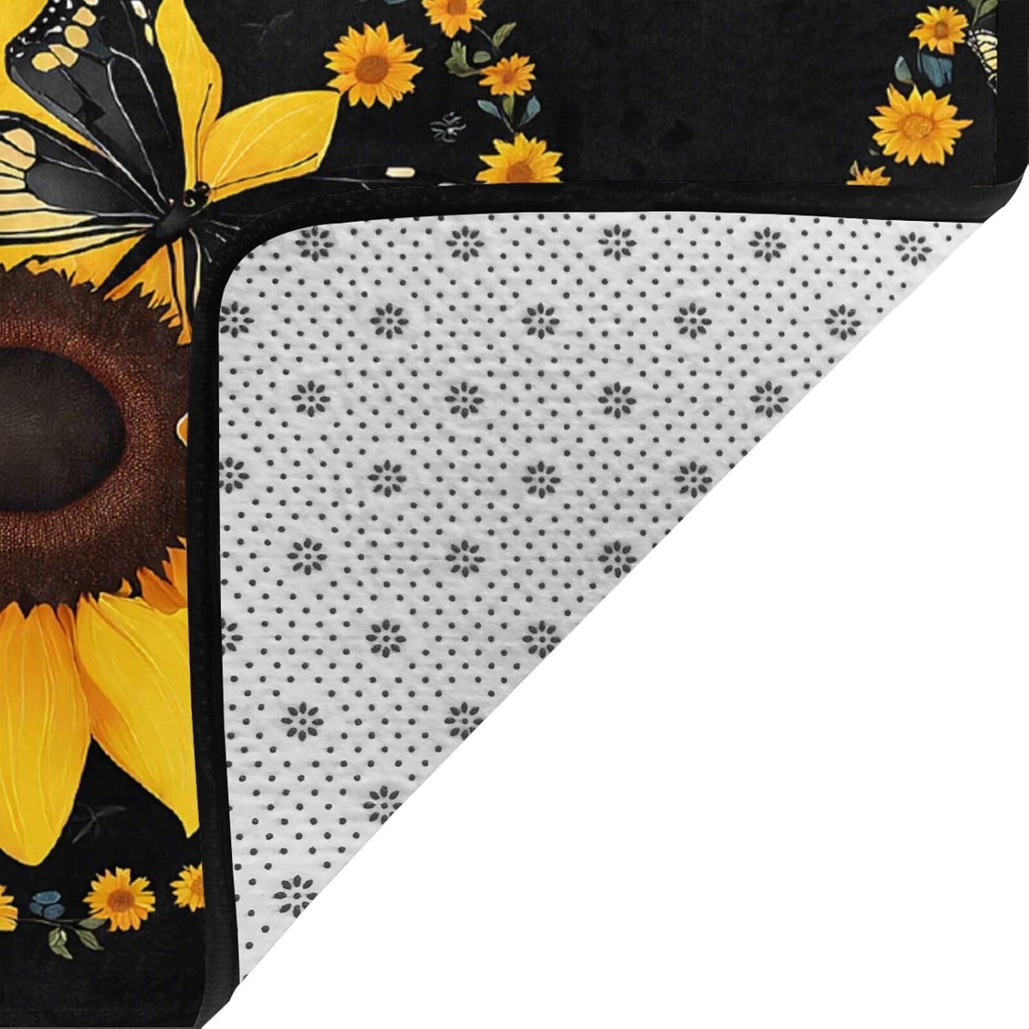 Flannel Non-Slip (Butterfly and Sunflower) Rug Pad 80×50in Soft Washable Protective for Hardwood Floors Bedroom Bathroom Living Room