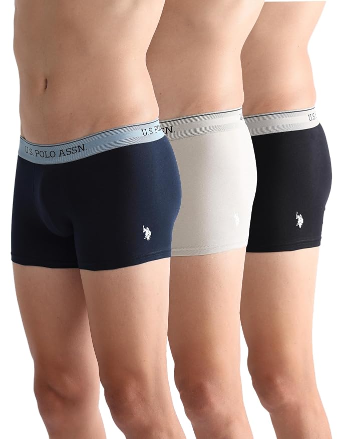 U.S. Polo ASSN. Mens OET15 Mid Rise Solid Underwear Trunks - Pack of 3