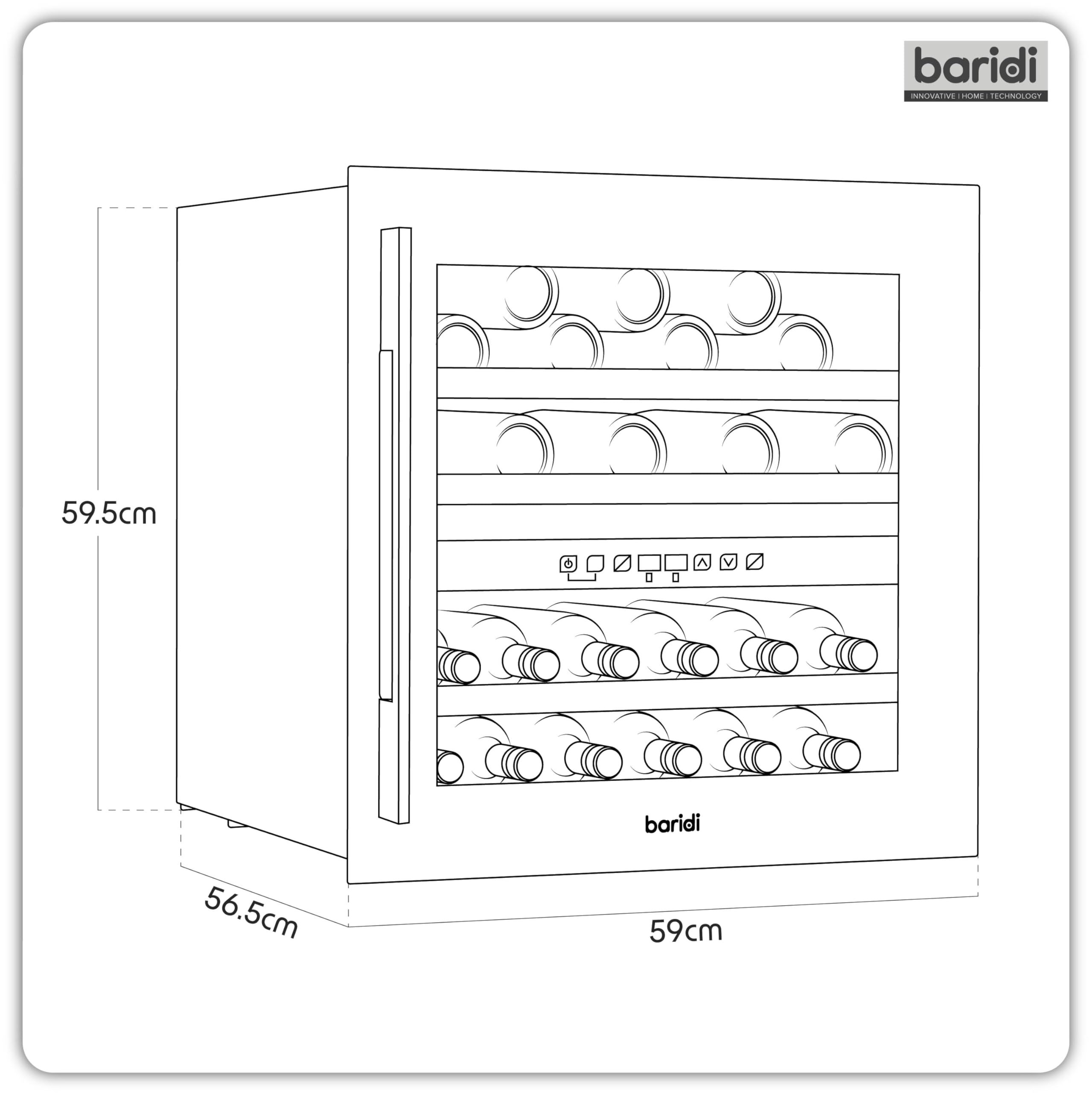 Dellonda Baridi 60cm Built-In 36 Bottle Wine Cooler with Beech Wood Shelves and Internal LED Light, Black - DH117 — view 7