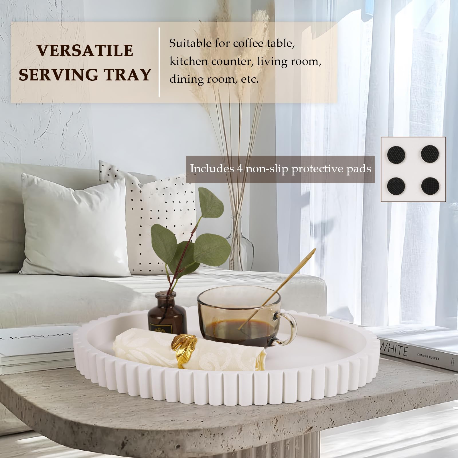 Cathyeen Ovales Tablett für Couchtischdekoration, 38,1 cm Betontablett, Tischdekoration, dekorative Tabletts für Heimdekoration, moderne dekorative Tabletts für Couchtische, Tafelaufsatz, Weiß Küche, Haushalt & Wohnen