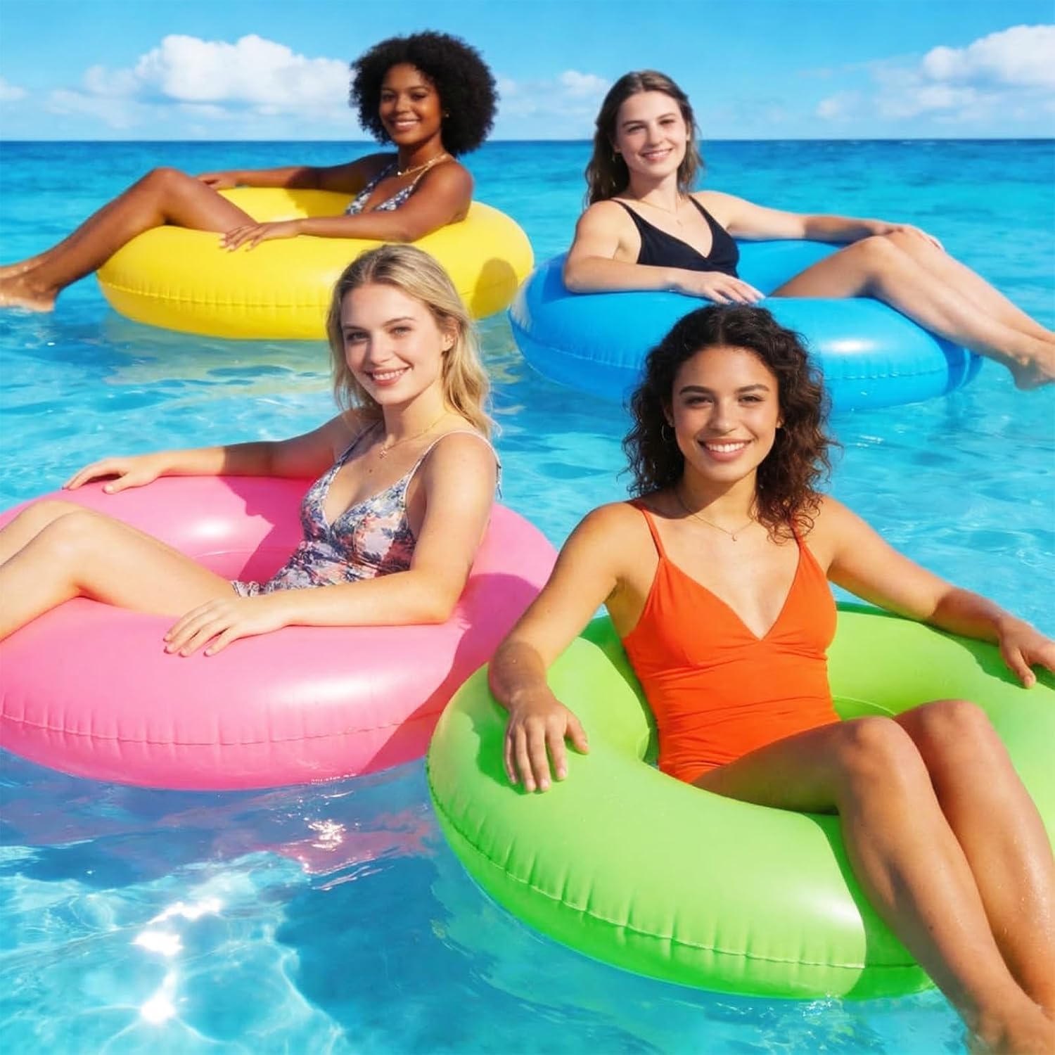 ShinyRelief 4 Pack 42 Inch Large Adults Pool Float Tubes Inflatable Swim Tubes Swimming Pool Rings Floaties Toys for Summer Beach Bachelorette Graduation Party