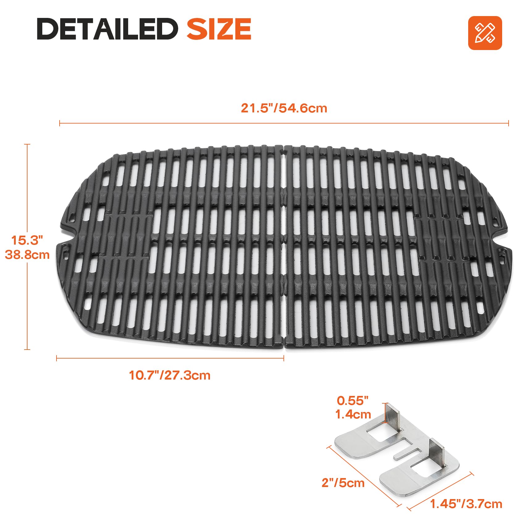 onlyfire Grillrost Gusseisen für Weber Q200, Q220, Q240, Q2000, Q2200, Q2400 Serie Gas Grill, BBQ Ersatz für Weber 7645-2er-Set