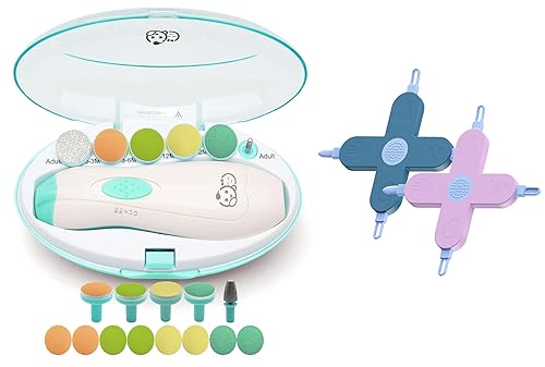 Miniatura 1 de Royal Angels Juego de recortador de uñas eléctrico 21 en 1 (verde) y 2 piezas 4 en 1 limpiador de nariz, uñas y oídos (azul y morado)
