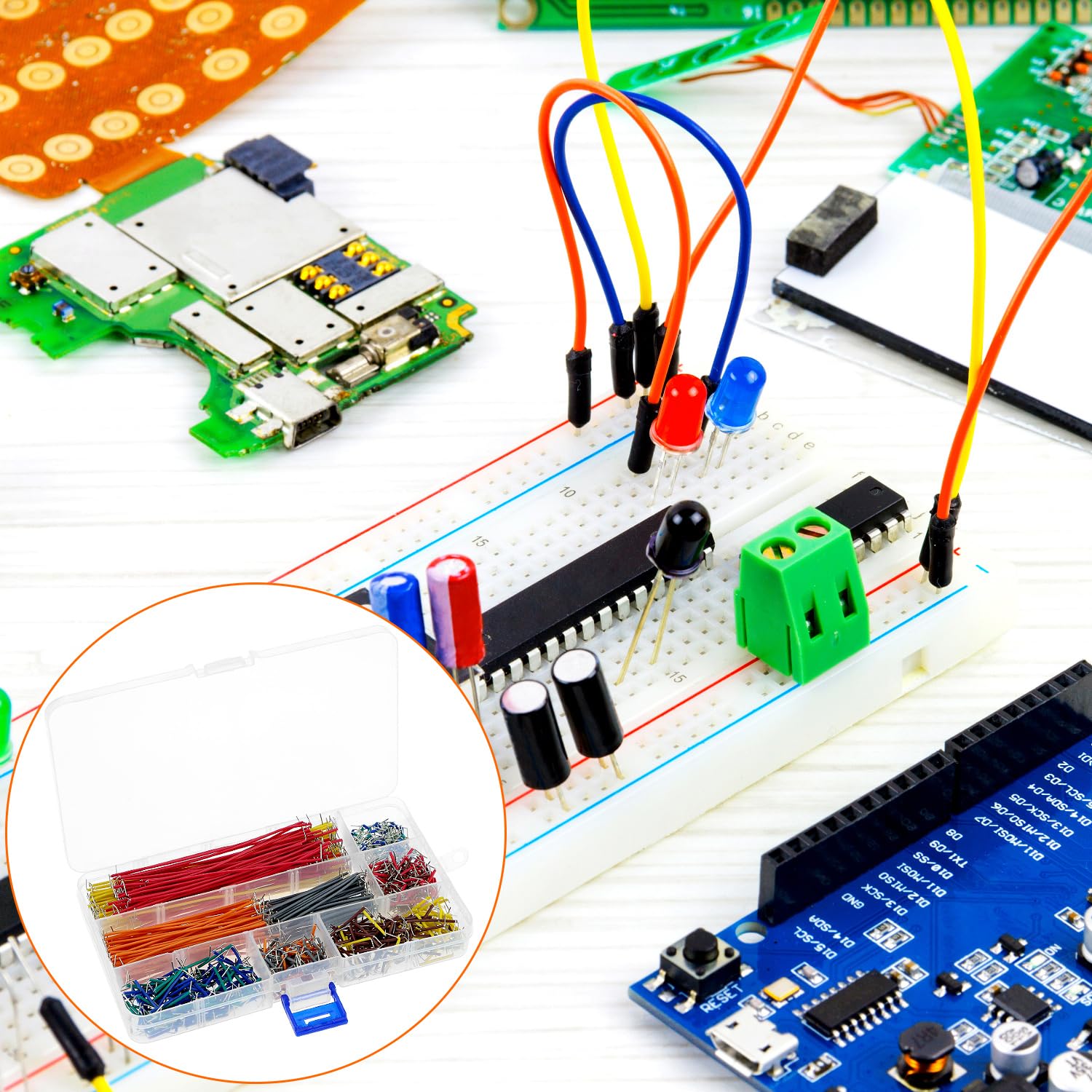 QWORK® 840 Pezzi Breadboard Jumper, Breadboard Jumper Wires Filo Maschio a Maschio, Breadboard Cavo Assorted Kit con Scatola di Smistamento