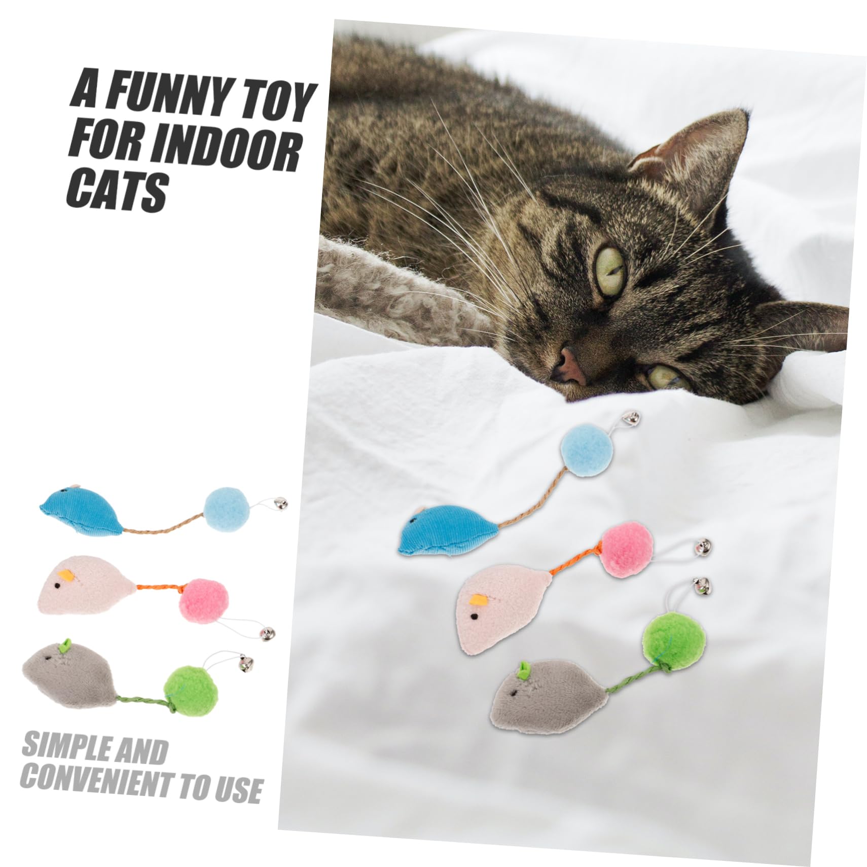 6pièces Jouet Souris pour Chat Jouet Interactif avec Clochette Lot de Souris De Jeu pour Chat Divertissant Ennui