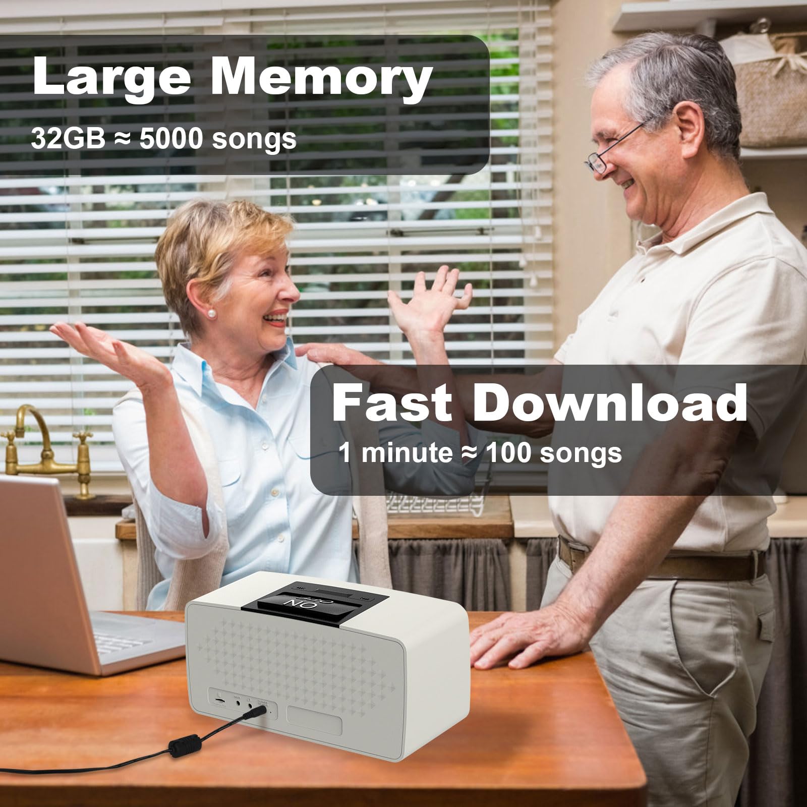Einfacher Musik-Player für ältere Menschen – einfach zu bedienender Hörbuch-Player mit 32 GB TF-Karte, MP3-Player mit großer Taste für Senioren, Sehbehinderte und Alzheimer-Patienten