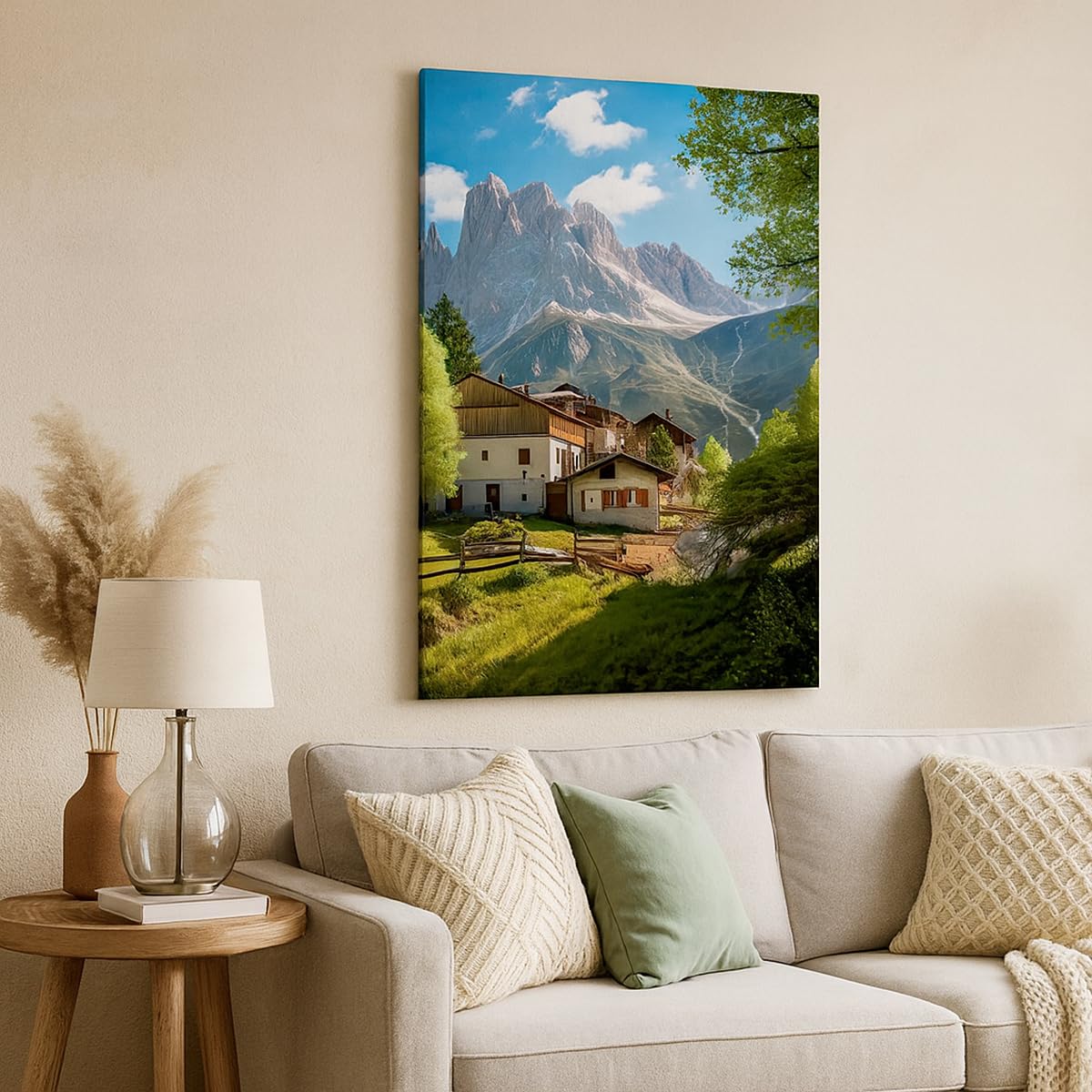 Bilder auf Leinwand 80x120 cm Wandbild Architektur Landschaften - 5814 | Gebirge Landschaft Alpen Vertikal Groß XXL Wanddekoration Wohnzimmer Schlafzimmer Wandkunst Wanddeko Kunstdruck Küche ARTTOR