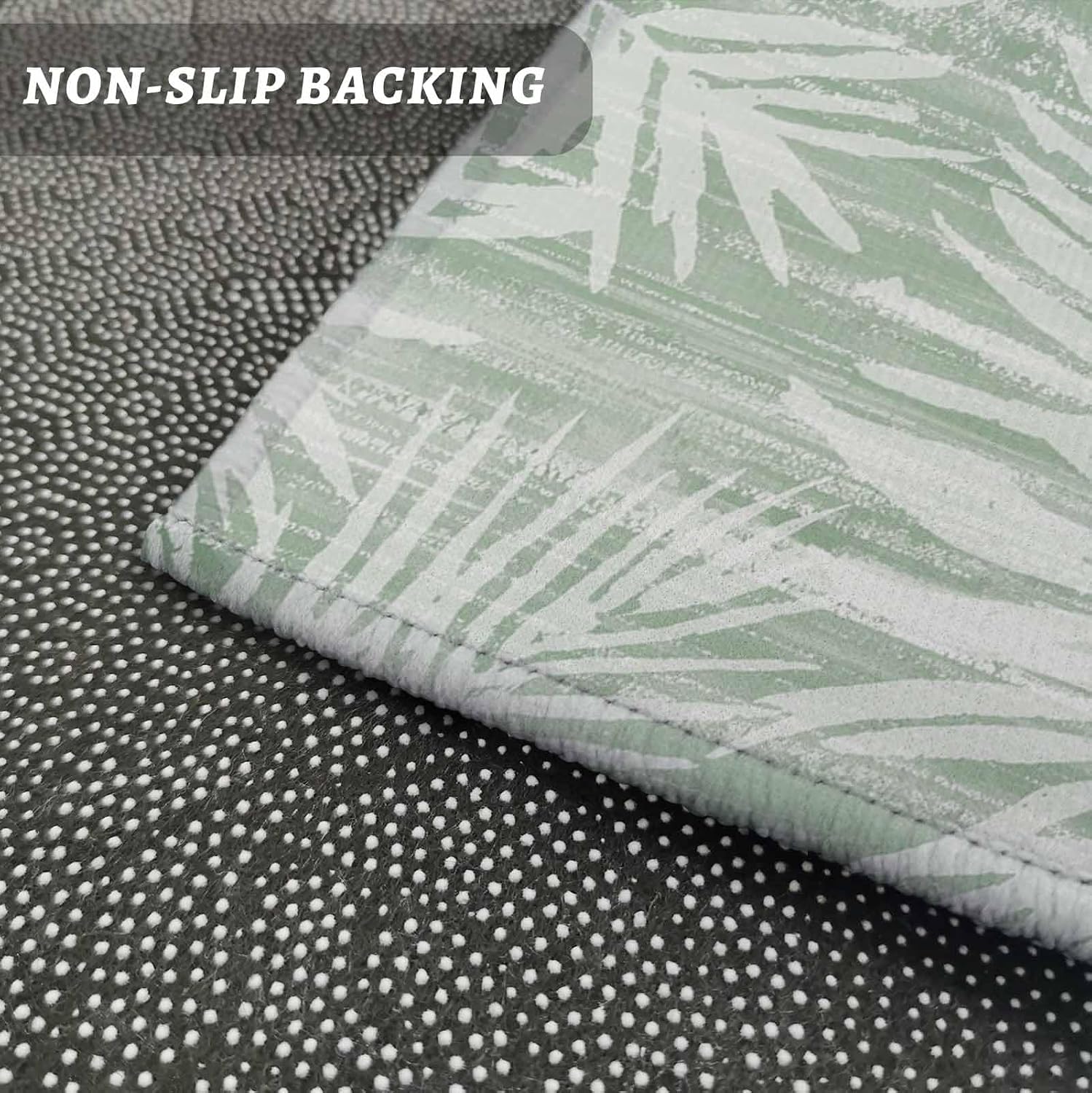 Kitchen Mats for Floor Summer Green Palm Leaf Washable Non Slip Kitchen Rugs 2PCS, Retro Boho Tropical Leaves Absorbent Standing Mats for Sink Bathroom Office Living Room 15.7x23.6in+15.7x47.2in