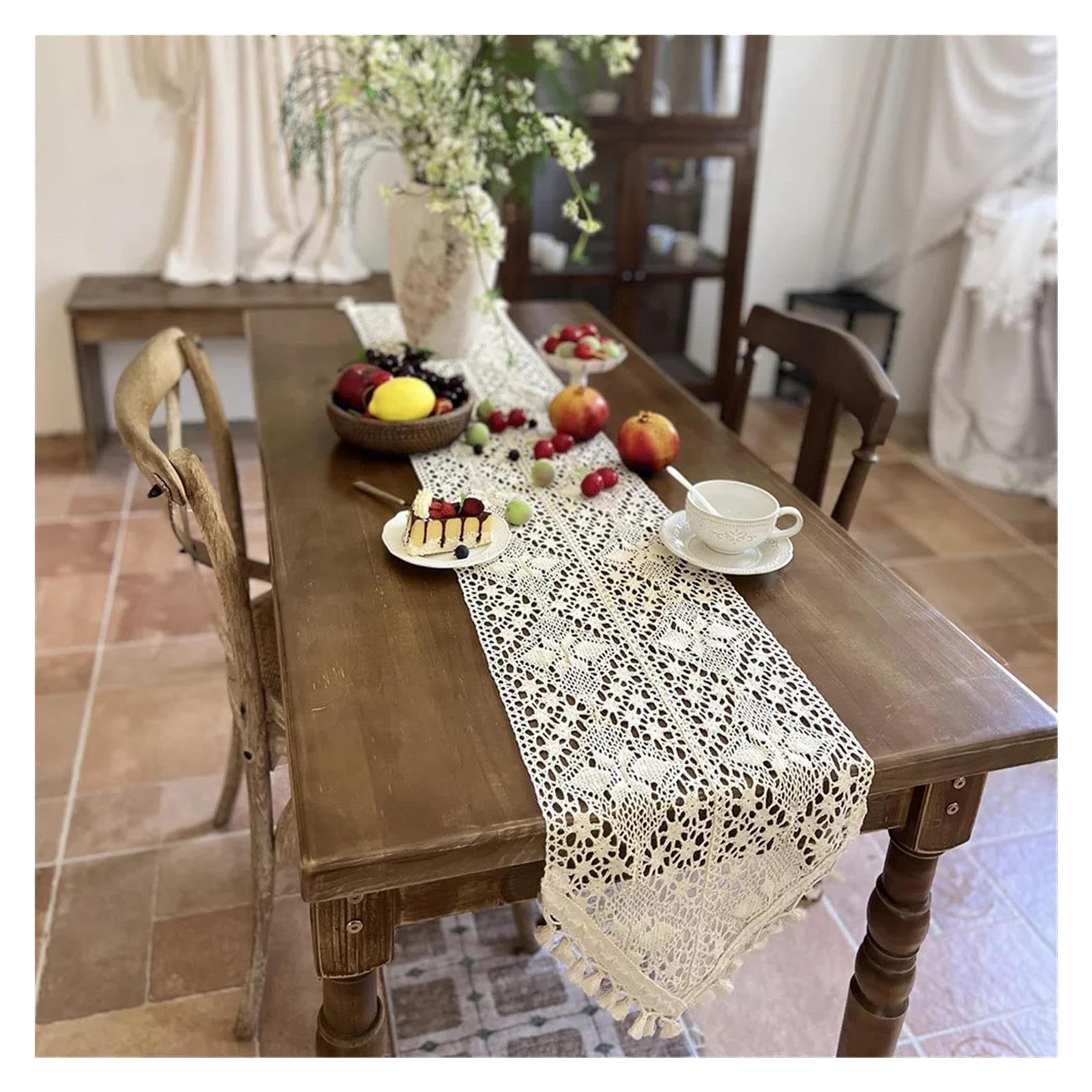Runner da Tavolo con Nappe Elegante runner da tavolo in pizzo beige