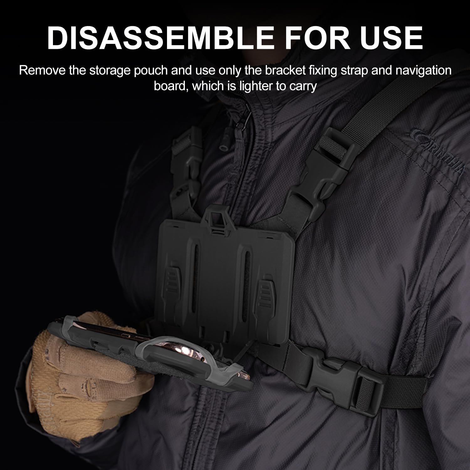 Tactical Phone Chest Mount with Chest Vest Rig Bag Pack Molle Foldable Navigation Universal Phone Holder Board for Hunting