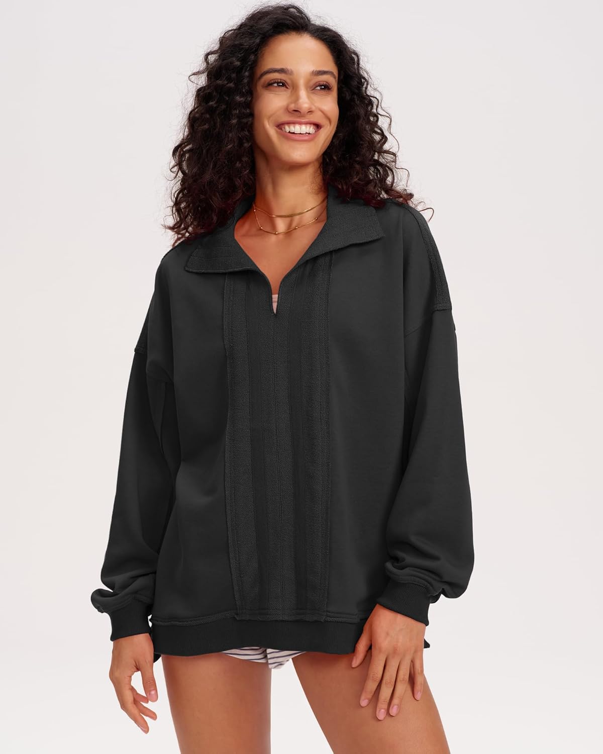 Locachy Women's Casual Oversized Sweatshirt V Neck Long Sleeve Pullover Tops Fashion Outfits Clothes - Image 2