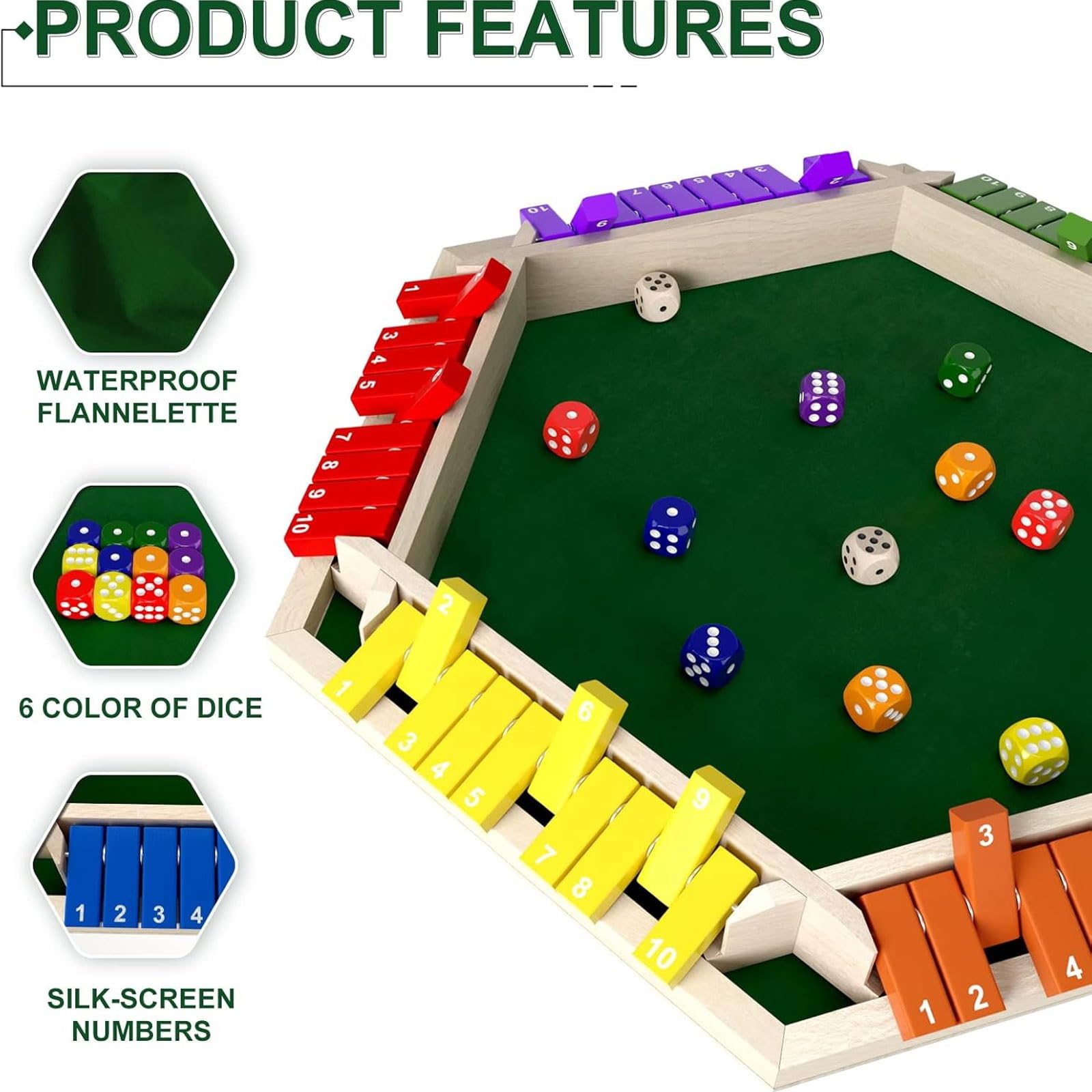 schachspiel Shut The Box Würfelspiel for Erwachsene und Kinder, klassisches Holzbrett, Tisch-Mathespiele for den Unterricht, zu Hause, auf Partys oder in der Kneipe, 2–6 Spieler(Brown)