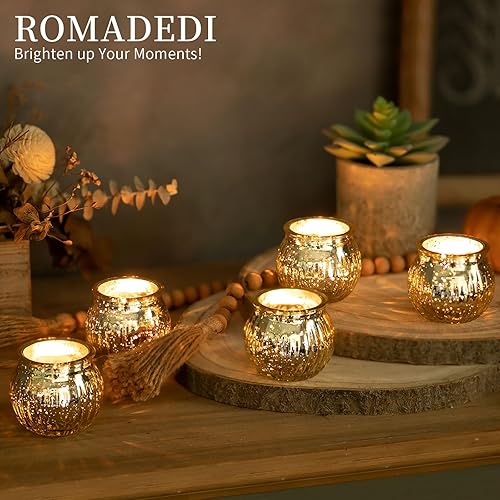 Miniatura 2 de Portavelas votivas doradas, 24 piezas de centros de mesa de boda para decoración de mesa, soporte redondo de mercurio para velas de té de mercurio,