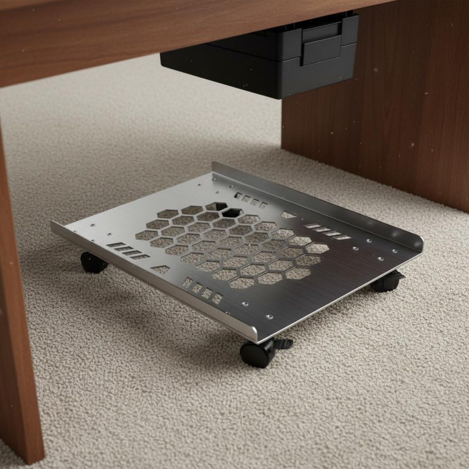 Computerständer Desktop Untersatz PC Rollwagen Edelstahl Stabil mit Extra Großer Auflagefläche Und Belüftungsöffnungen für Büro Gaming Reparaturraum, 50 cm X 31 cm