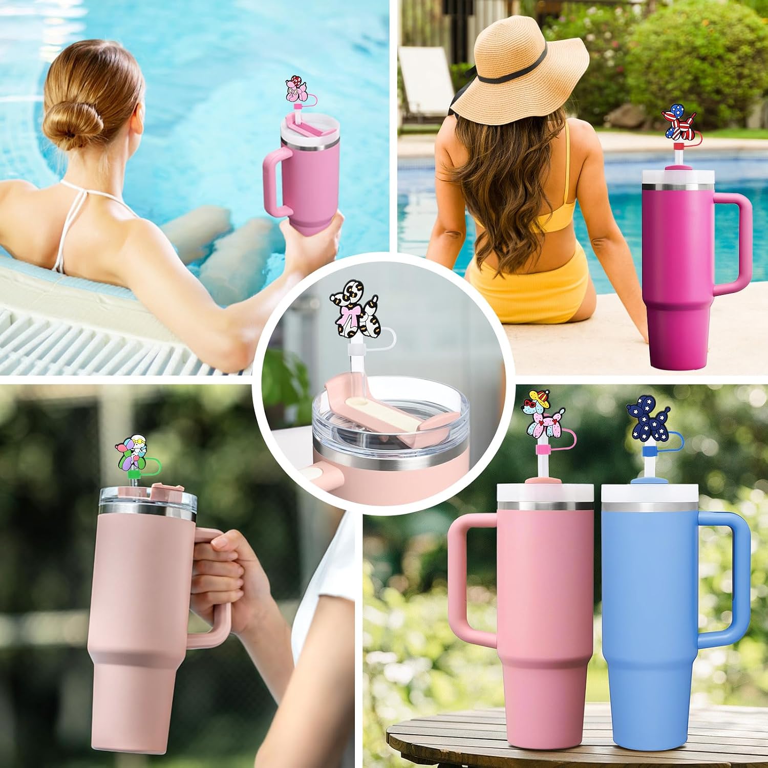 16 PCS Balloon Dog Straw Covers Cap for Tumblers,10mm 0.4in Straw Topper for Stanley Cup 30&40oz Stanley Cups Accessories Gifts For Women Party Favors