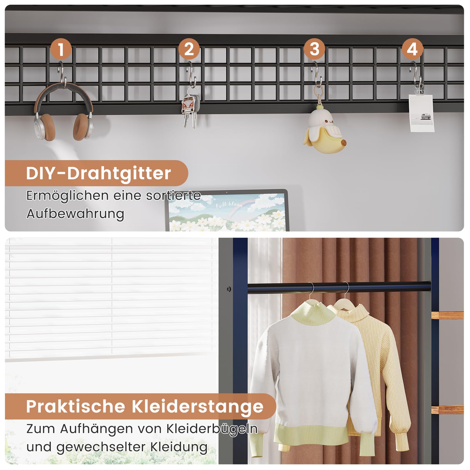 AOGLLATI Hochbett 90x200 cm mit Integriertem Schreibtisch Jugendbett Etagenbett mit Schreibtisch, Loftbett 90x200 mit Stauraum